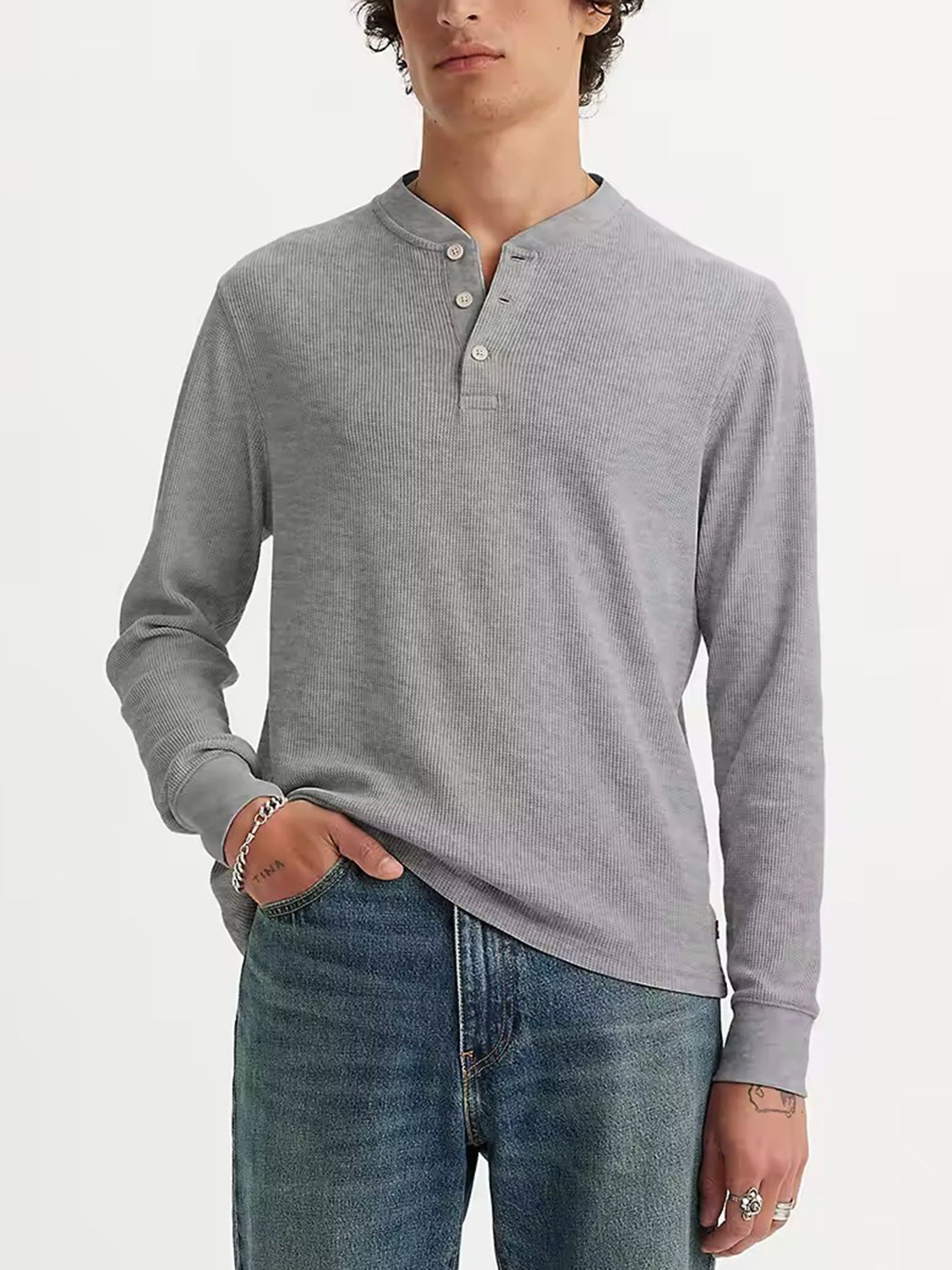 Levis Thermal Henley Mid Tone Grey Hthr L/S T-Shirt Fall 2023
