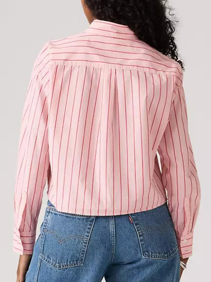 Levis Cropped Harlie Peachskin Long Sleeve Buttondown Shirt | HUG STRIPE PEACHSKIN (0002)