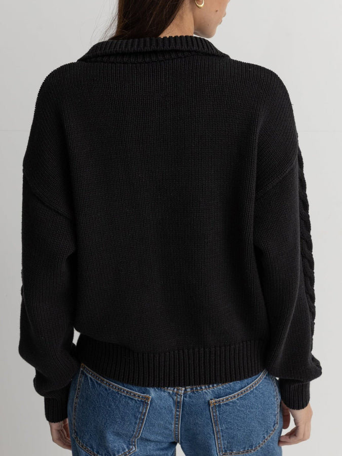 Rhythm Cabelled Vintage Women 1/4 Zip Sweater Spring 2024 | BLACK