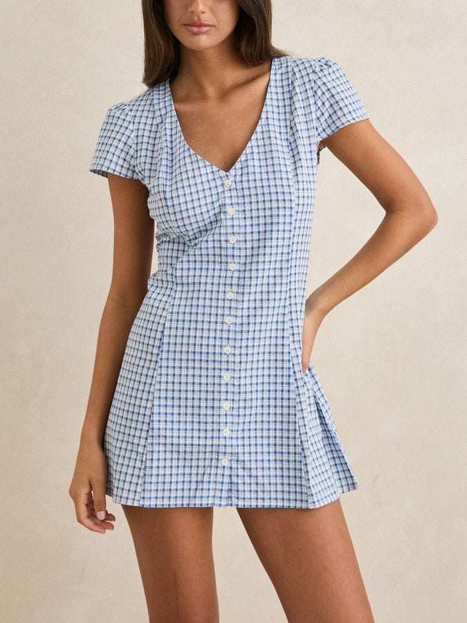 Rhythm Lola Check Cap Sleeve Dress Spring 2026 | BLUE