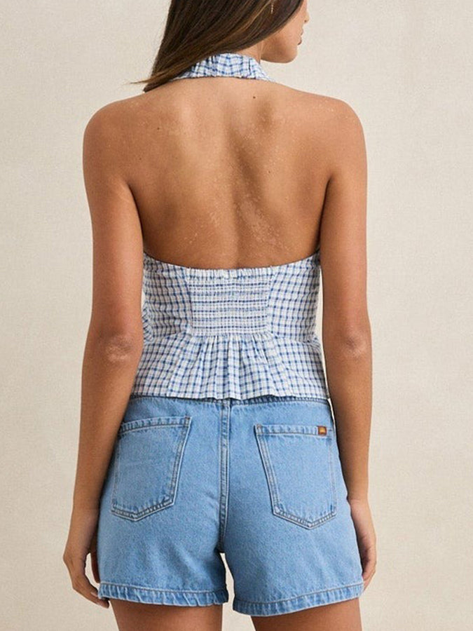 Rhythm Louise Tie Front Halter Top Spring 2026 | BLUE