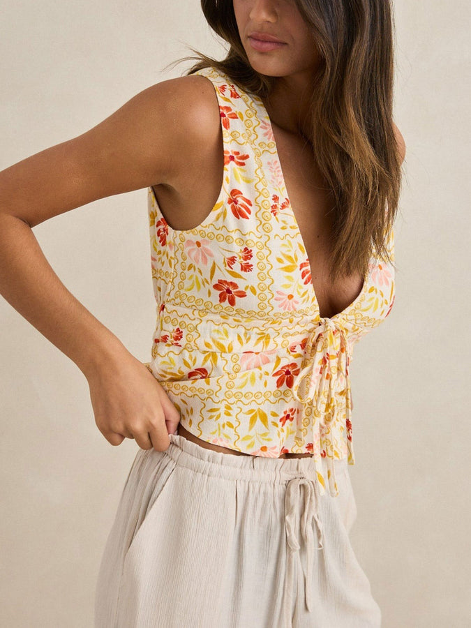 Rhythm Wildflower Tie Front Strapless Top Spring 2026 | WHITE