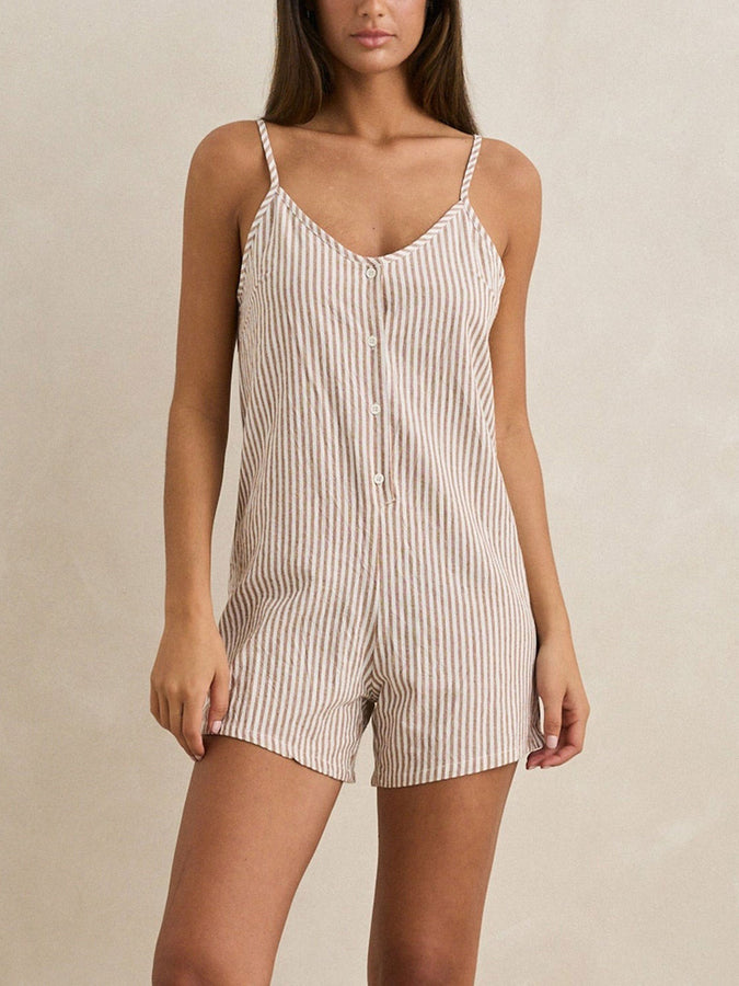 Rhythm Valley Stripe Adjustable Romper Spring 2026 | TAN