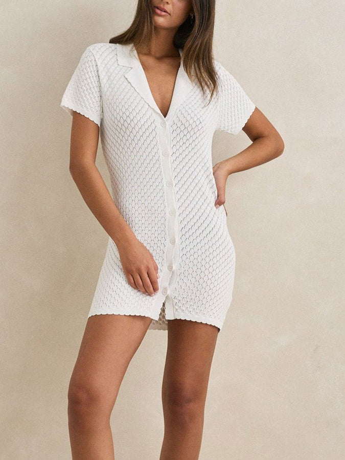 Rhythm Gigi Knit Shirt Dress Spring 2026 | WHITE