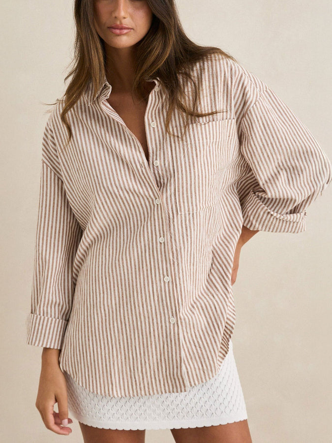Rhythm Valley Stripe Oversized Buttondown Shirt Spring 2026 | TAN