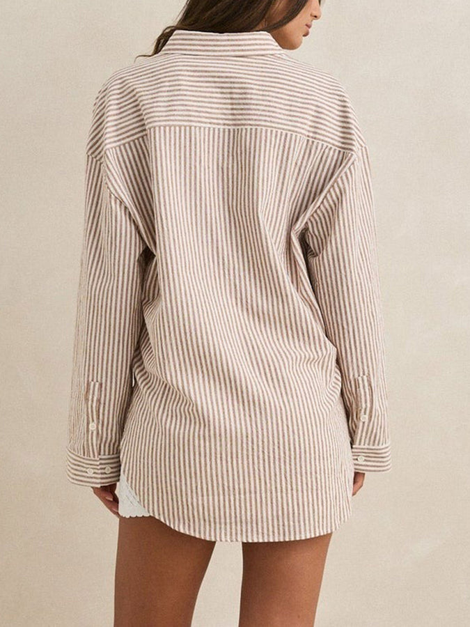 Rhythm Valley Stripe Oversized Buttondown Shirt Spring 2026 | TAN