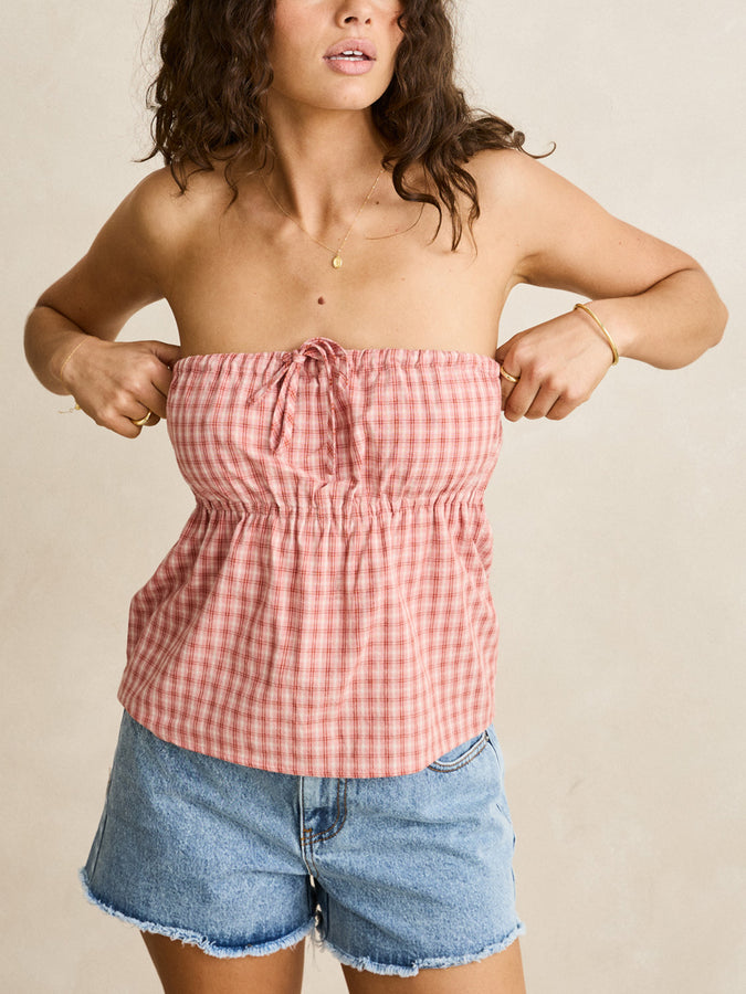 Rhythm Kirra Check Strapless Top Summer 2026 | PINK