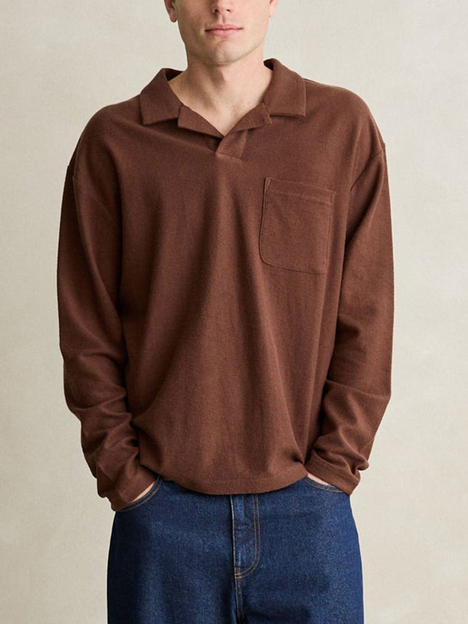 Rhythm Vintage Terry Long Sleeve Polo Fall 2026 | CHOCOLATE