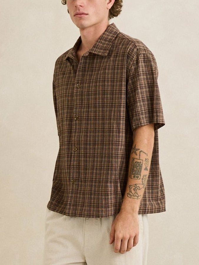 Rhythm Relaxed Brady Check S/S Buttondown Shirt Fall 2026 | COFFEE