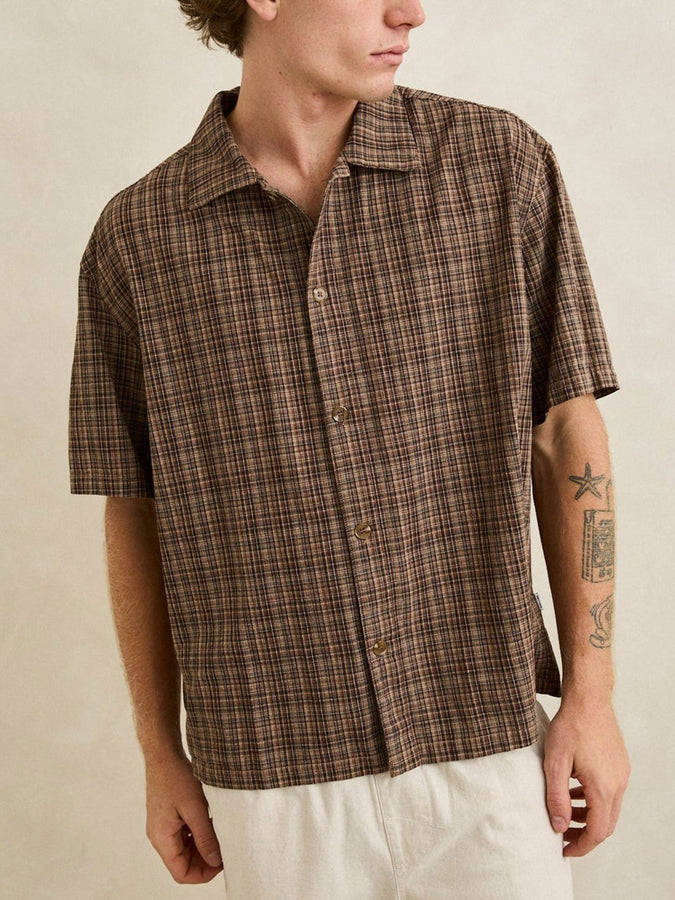 Rhythm Relaxed Brady Check S/S Buttondown Shirt Fall 2026 | COFFEE