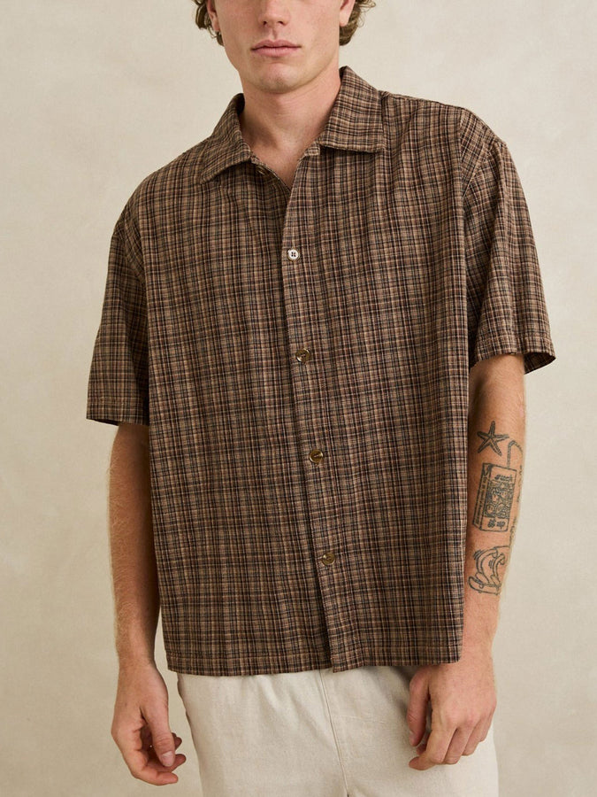 Rhythm Relaxed Brady Check S/S Buttondown Shirt Fall 2026 | COFFEE