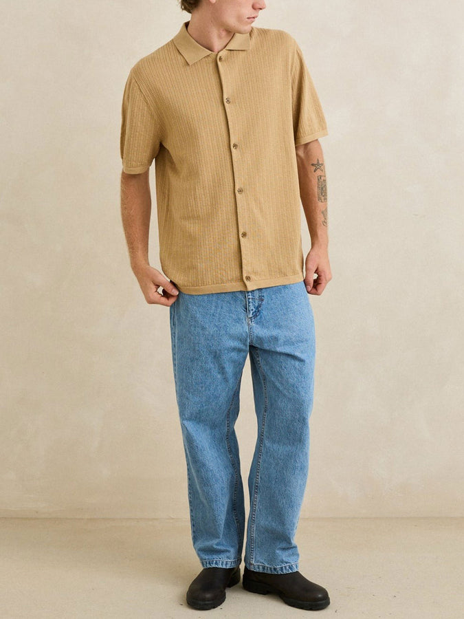 Rhythm Textured Knit Short Sleeve Buttondown Shirt Fall 2026 | SAND