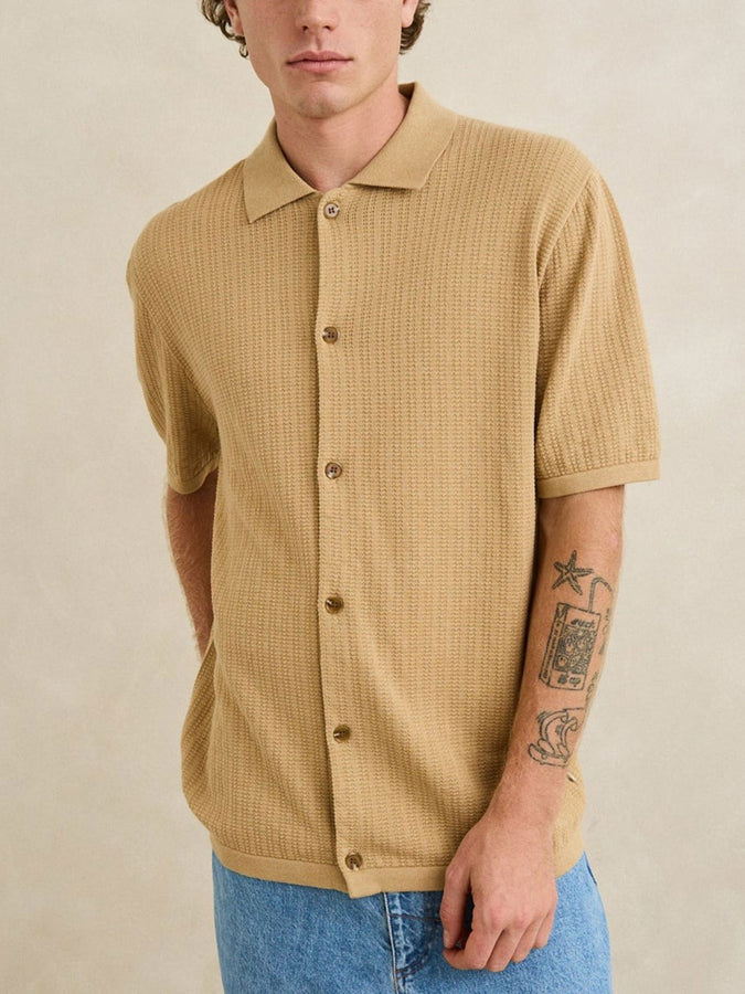 Rhythm Textured Knit Short Sleeve Buttondown Shirt Fall 2026 | SAND