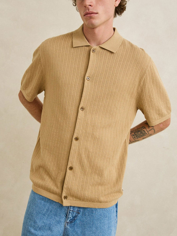 Rhythm Textured Knit Short Sleeve Buttondown Shirt Fall 2026 | SAND