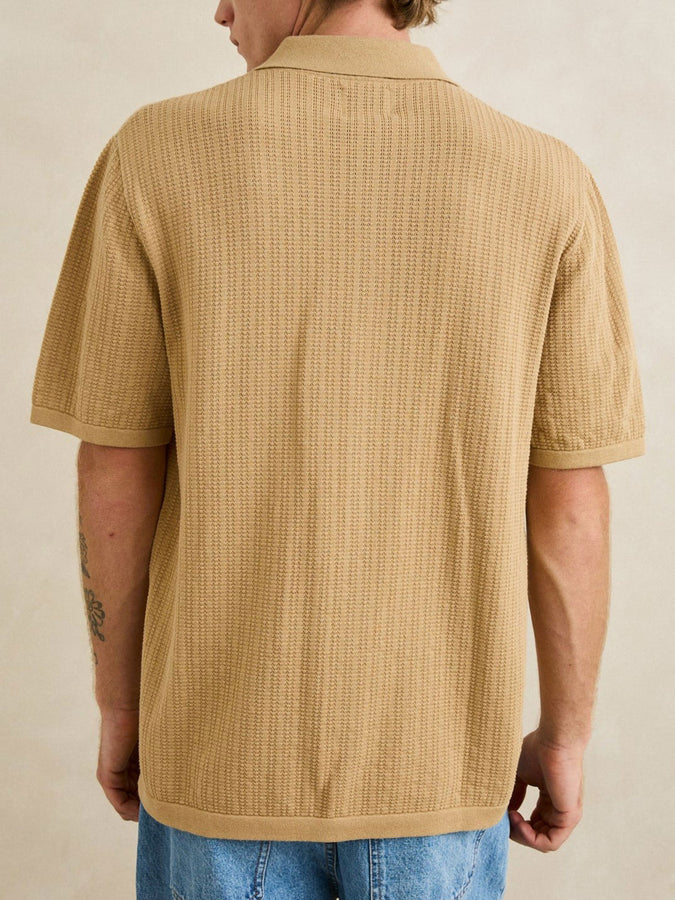 Rhythm Textured Knit Short Sleeve Buttondown Shirt Fall 2026 | SAND