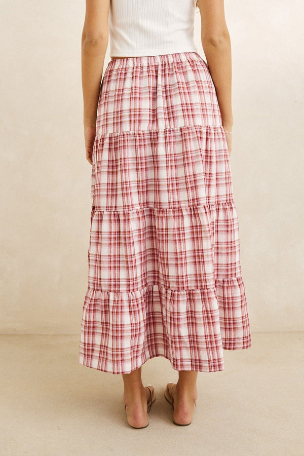 Rhythm Chelsea Check Tiered Maxi Skirt Fall 2026 | PLUM