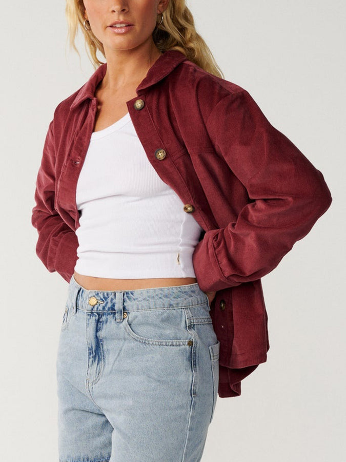 Rip Curl Keepsakes Washed Cord Long Sleeve Buttondown Shirt Fall 2026 | DARK PLUM (2924)