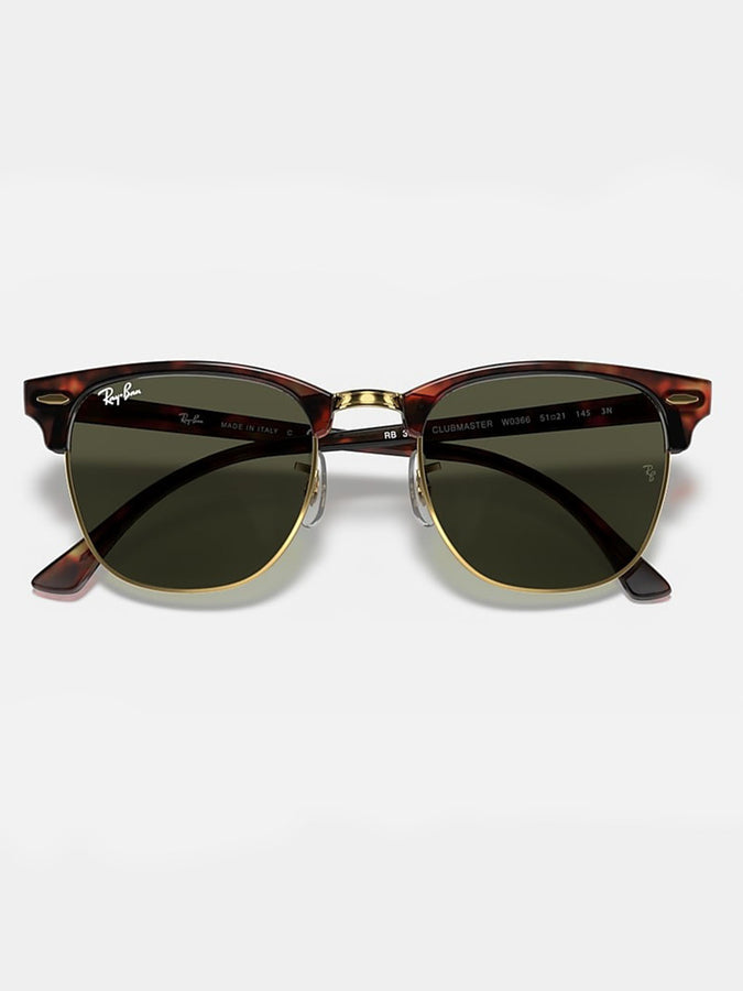 Ray Ban 2024 Clubmaster Tortoise On Gold/Green Classic G-15 Sunglasses | TORTOISE ON GOLD/GREEN