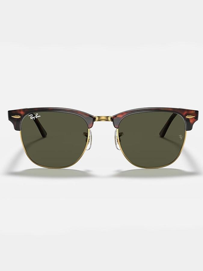 Ray Ban 2024 Clubmaster Tortoise On Gold/Green Classic G-15 Sunglasses | TORTOISE ON GOLD/GREEN