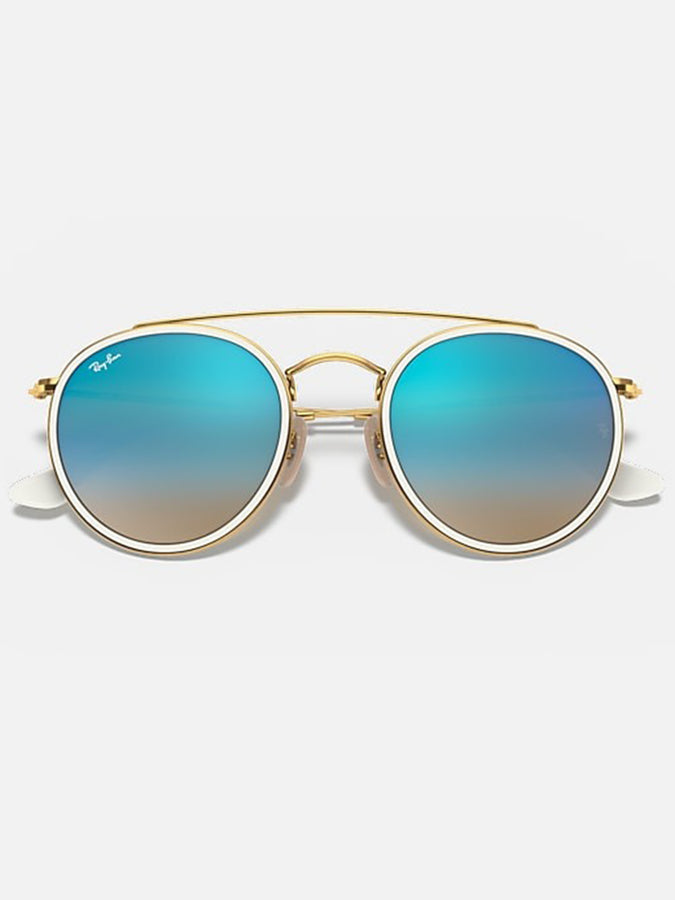 Ray Ban Round Double Bridge Arista Gold/Blue Flash Sunglasses | ARISTA GOLD/BLUE FLASH