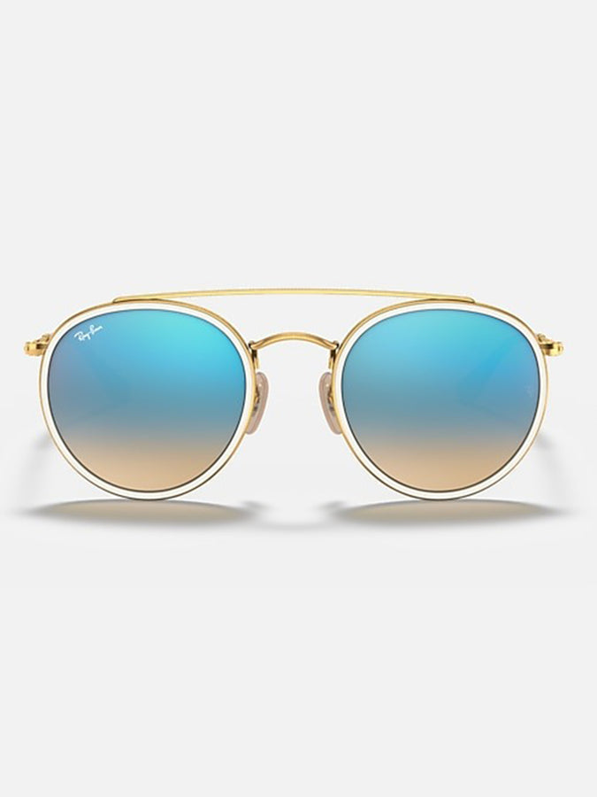 Ray Ban Round Double Bridge Arista Gold/Blue Flash Sunglasses | ARISTA GOLD/BLUE FLASH