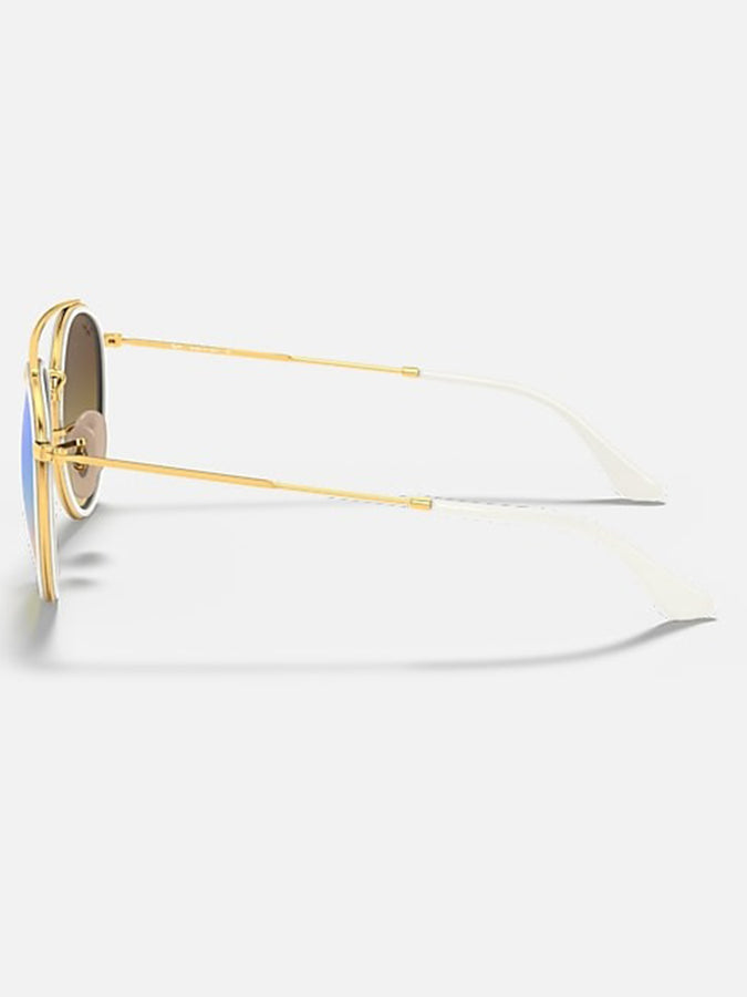 Ray Ban Round Double Bridge Arista Gold/Blue Flash Sunglasses | ARISTA GOLD/BLUE FLASH