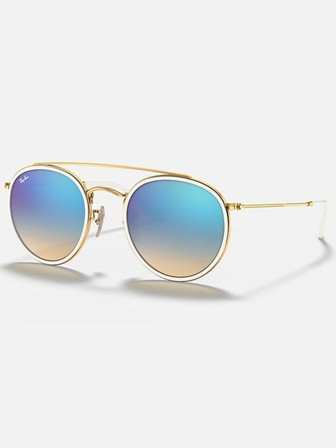 Ray Ban Round Double Bridge Arista Gold/Blue Flash Sunglasses | ARISTA GOLD/BLUE FLASH