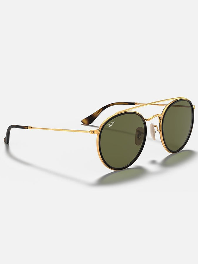 Ray Ban 2024 Round Double Bridge Gold/Green Classic G-15 Sunglasses | GOLD/GREEN