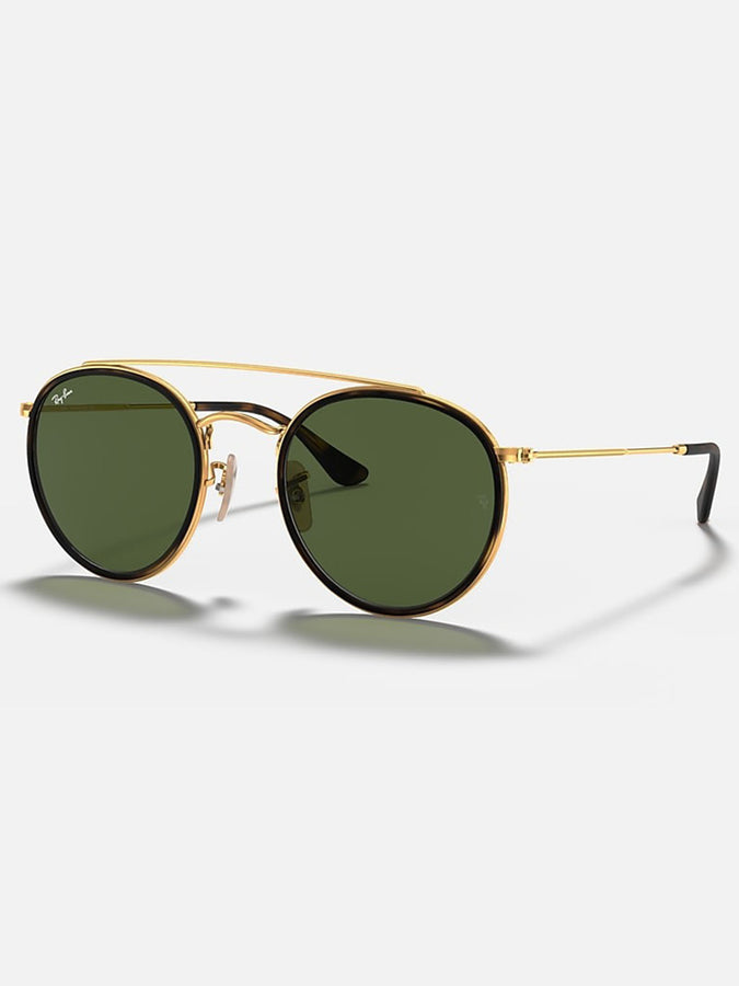 Ray Ban 2024 Round Double Bridge Gold/Green Classic G-15 Sunglasses |  GOLD/GREEN