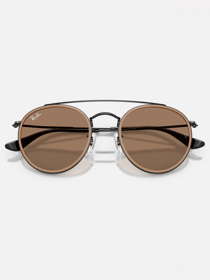 Ray-Ban Round Double Bridge Black/Brown Sunglasses | BLACK/BROWN