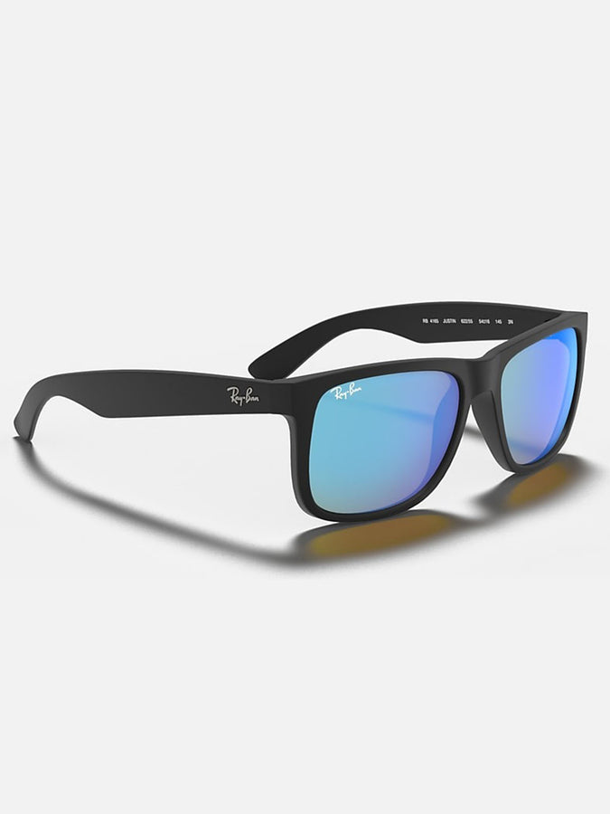 Ray Ban 2024 Justin Matte Black/Blue Mirror Sunglasses | MATTE BLACK/BLUE