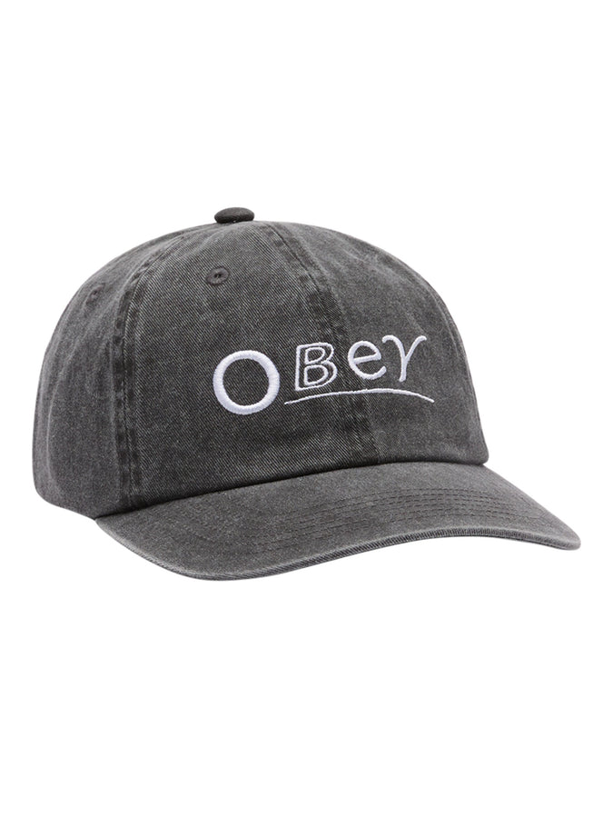 Obey Pigment Headlines 6 Panel Strapback Hat | BLACK