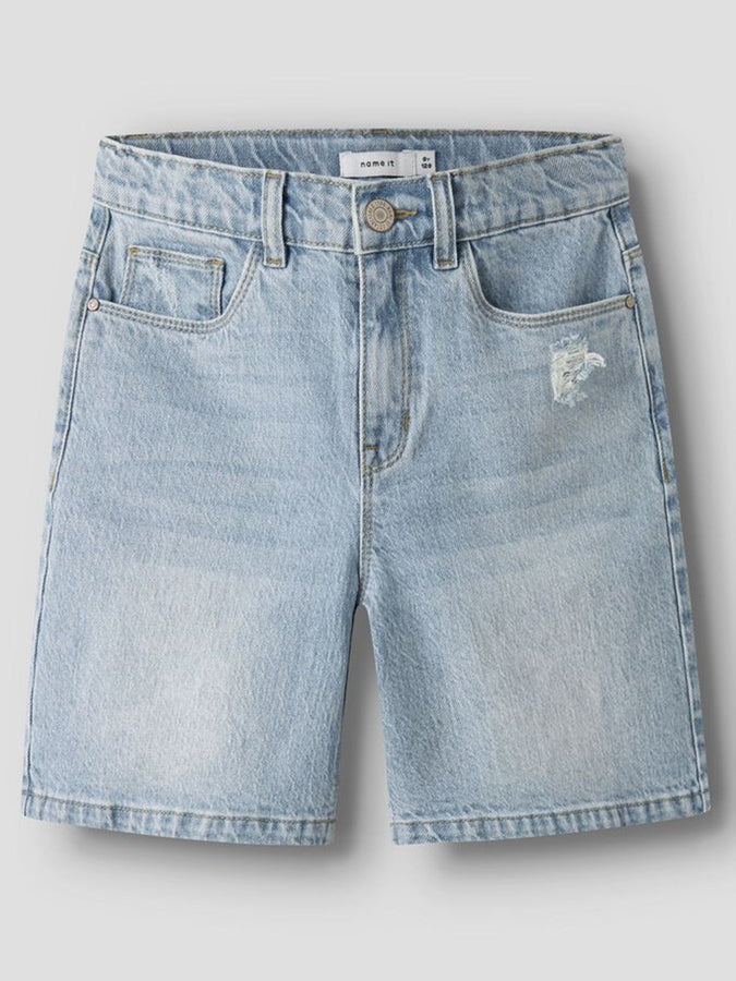Name It Rose HW Long Denim Shorts (Youth 7-14) Summer 2026 | LIGHT BLUE BLEACHED DENIM