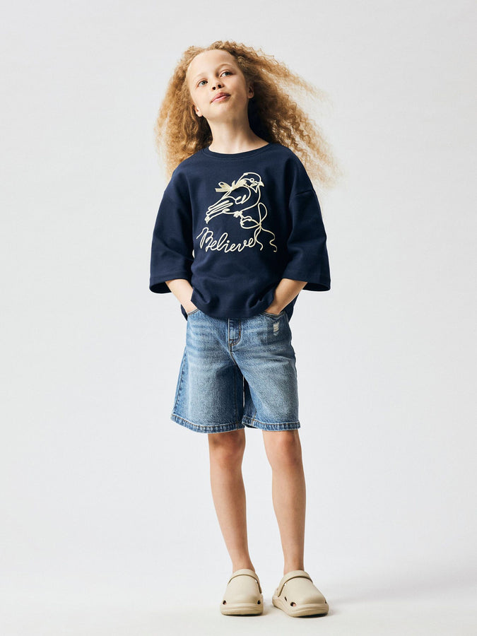 Name It Rose HW Long Denim Shorts (Youth 7-14) Summer 2026 | MEDIUM BLUE DENIM