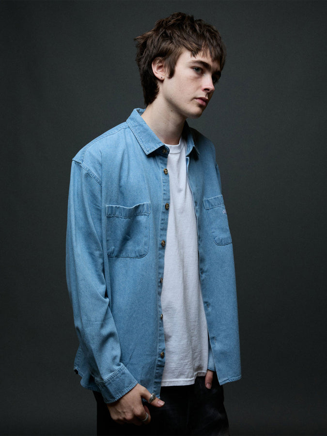 Obey Charlie Denim Long Sleeve Buttondown Shirt Fall 2026 | LIGHT INDIGO (LIN)