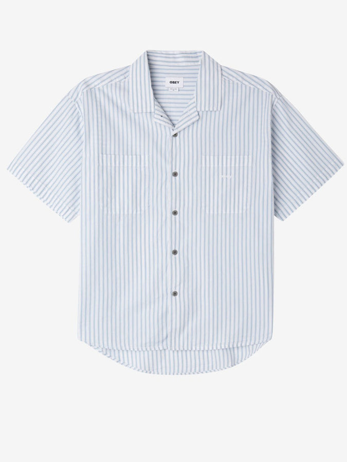 Obey Spring 2024 Bigwig Stripe Buttondown Shirt Short Sleeve |  GOOD GREY MULTI (GGY)