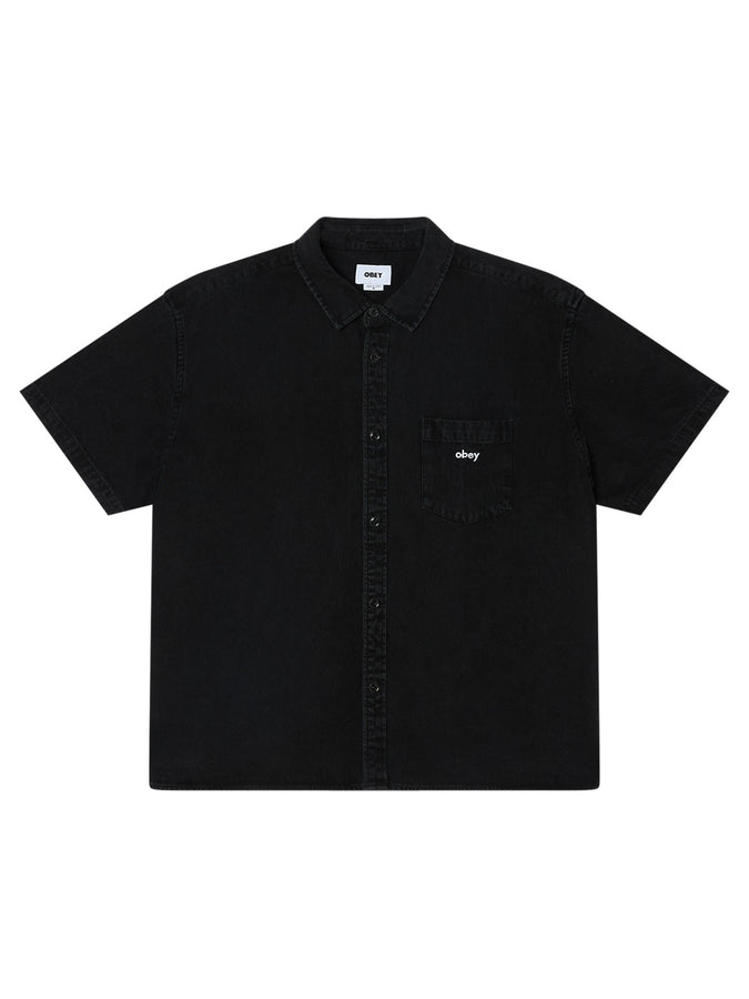 Obey Owens Denim Short Sleeve Buttondown Shirt Spring 2026 | FADED BLACK (FBL)