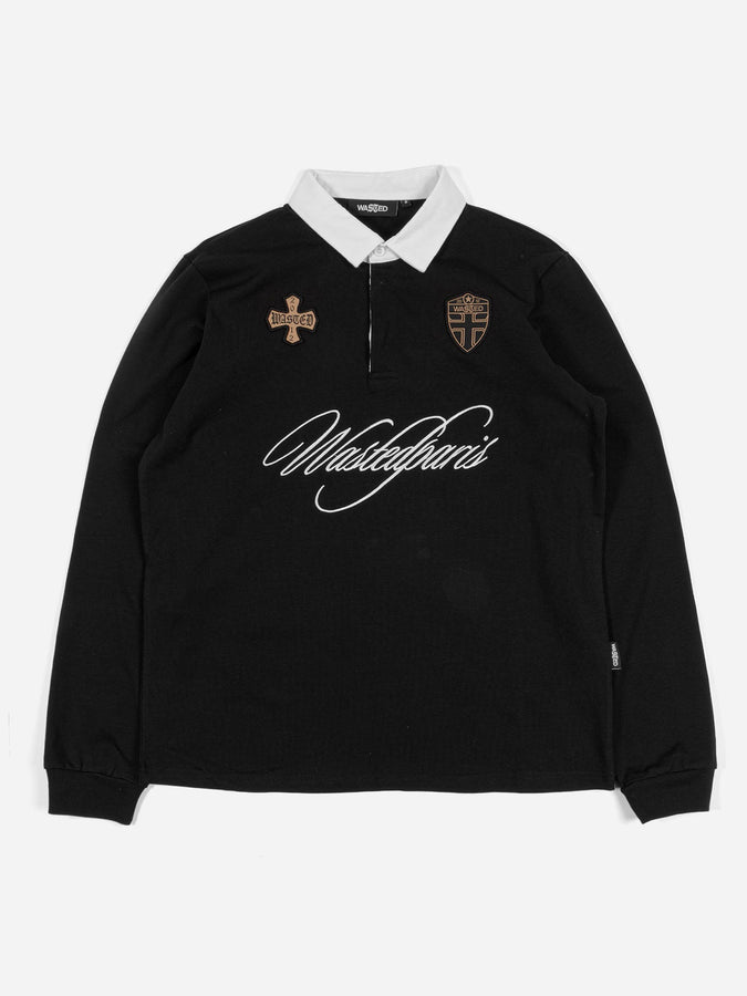 Wasted Paris Script Long Sleeve Polo Holiday 2026 | BLACK