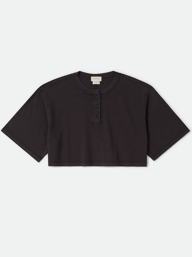 Brixton Carefree Organic Garment Dye Cropped Henley T-Shirt Fall 2026 | BLACK