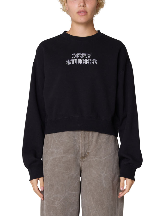 Obey Studios Cropped Crewneck Sweatshirt Fall 2025 | DIGITAL BLACK (DIB)
