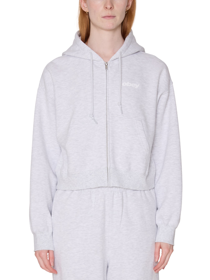 Obey Zip League Cropped Hoodie Spring 2026 | ASH HEATHER GREY (AHG)