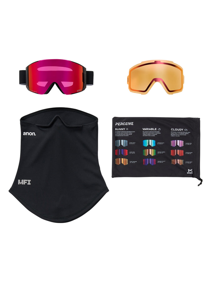Anon Sync Black/Prc Sunny Red + Cloudy + MFI Face Mask Goggle | BLACK/PRCV SUNNY RED (Z58)