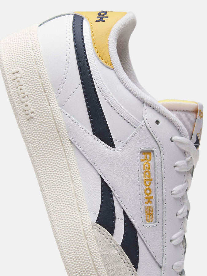 Reebok Club C 85 Twisted White/Navy/Gold Shoes Fall 2023 | WHITE/VECTOR NAVY/GOLD