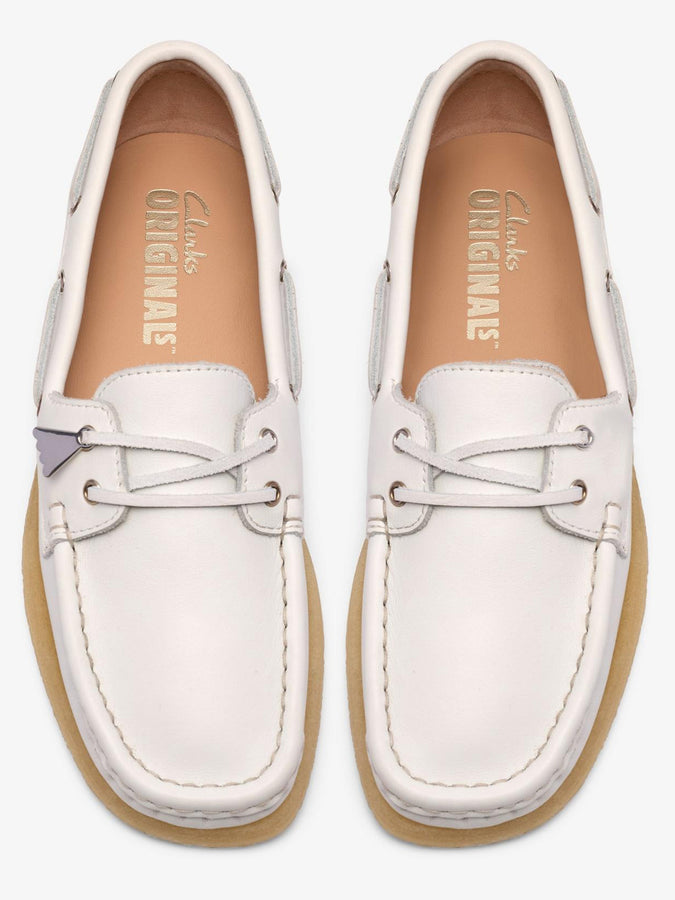 Clarks Godney Boat White Grain Leather Shoes Spring 2026 | WHITE GRAIN LEATHER