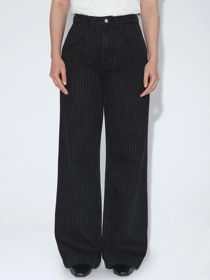 Dr. Denim Rhue High Wide Pleated Pinstripe Jeans Fall 2026 | WASHED BLACK PINSTRIPE (BN6)