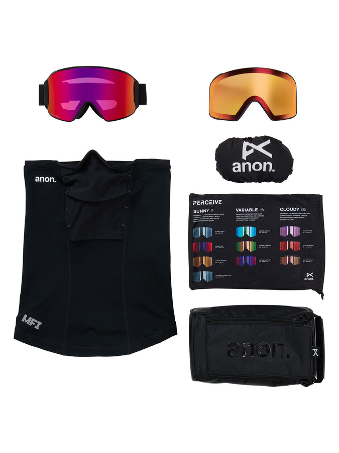 Anon M4 Cylindrical Blk/Prcv Sunny Red + MFI Face Mask Goggle | BLACK/PRCV SUNNY RED (Z58)