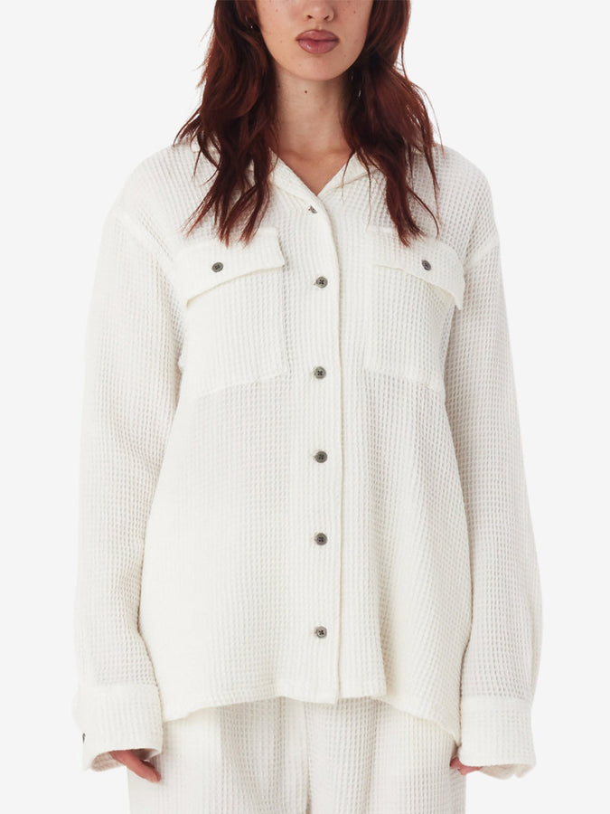 Obey Camille Waffle Long Sleeve Buttondown Shirt Spring 2024 | MUTED WHITE (WHT)