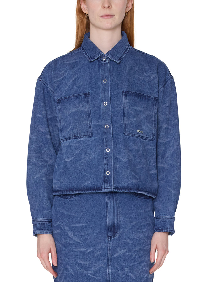 Obey Trinity Wrinkle Denim L/S Buttondown Shirt Spring 2026 | MEDIUM STONEWASH INDIGO (MSW)