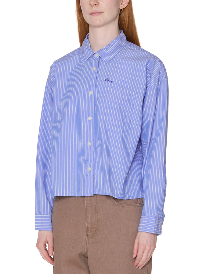 Obey Leisure Stripe Long Sleeve Buttondown Shirt Summer 2026 | BLUE MULTI (BMU)
