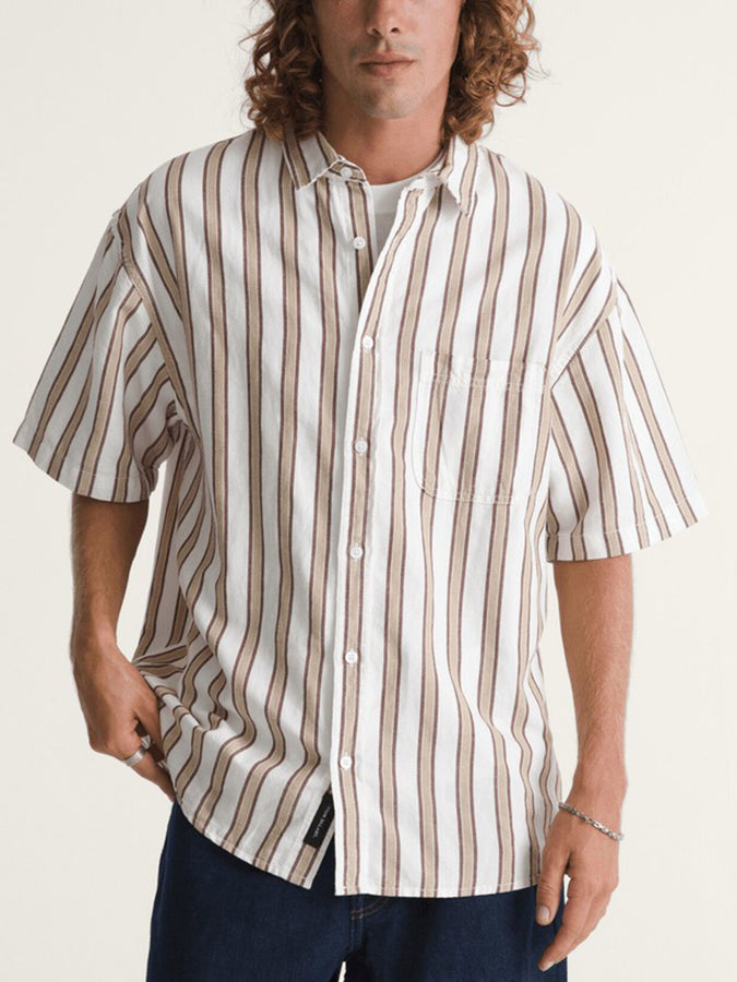Vans Lawson Stripe Short Sleeve Buttondown Shirt Spring 2026 | WHITE/POTTING SOIL (GCQ)
